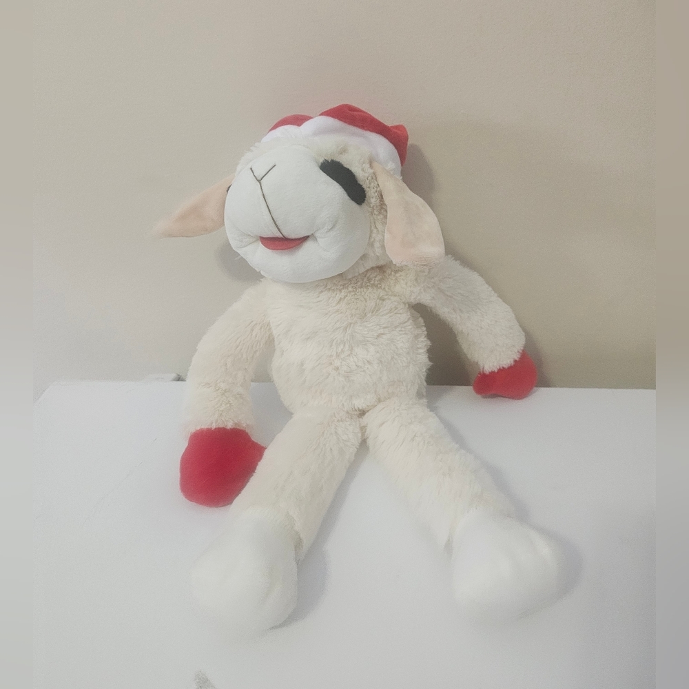 Multipet Lamb Chop Plush Santa Hat 19” Dog Toy 2021 With Squeaker Christmas Toy